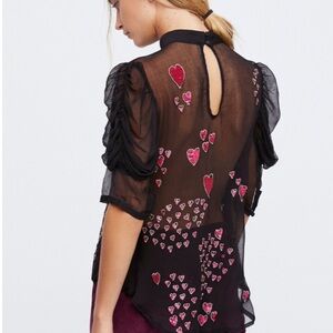 FREE PEOPLE Valentine So In Love Sheer Heart Blouse